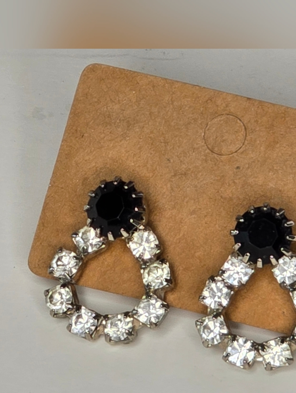 Vintage Clear and Black Crystal Dangle Earrings Elegant Rhinestones Glam 50s